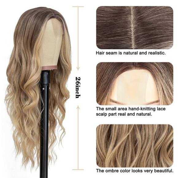 NAYOO Long Ombre Blonde Wavy Wig for Women 26 Inch Middle Part Curly Wav…